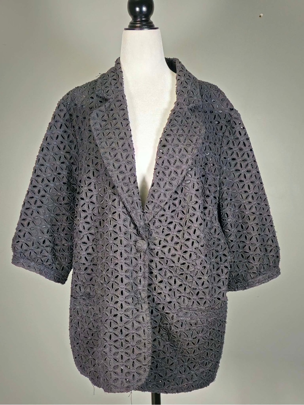 Women's Black Crochet-Style Tailored Jacket